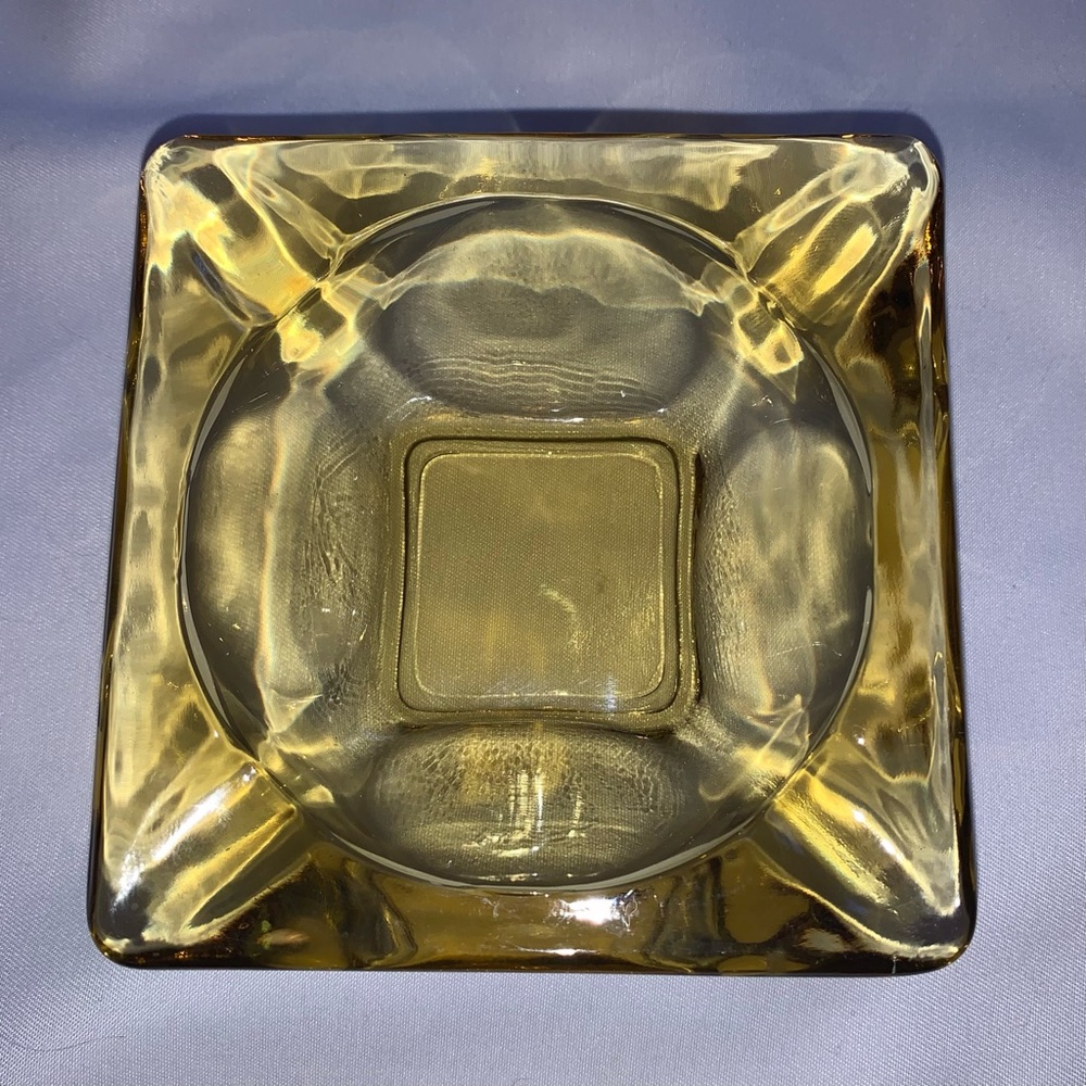 Vintage Amber Colored Glass Ashtray 3.5” Square No chips MidCentury Modern Retro